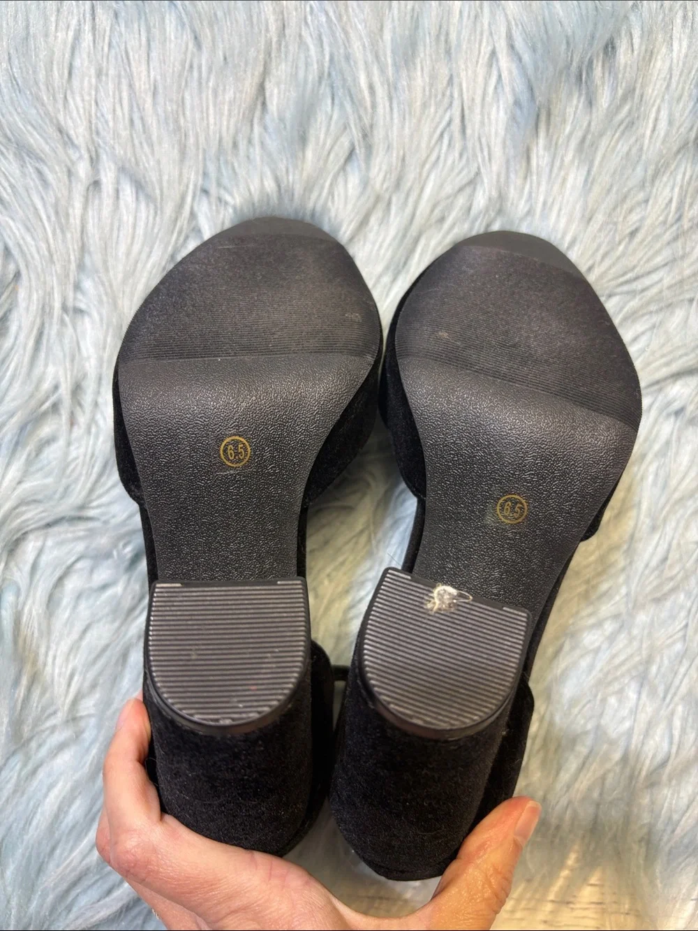 Lulu's Black Suede Ankle-Strap Block Heels sz 6.5